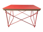 Red Eames LTR wire base table with plywood top. Vintage mid-century modern accent furniture. Vintage as-is in very good condition