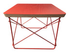 Red Eames LTR wire base table with plywood top. Vintage mid-century modern accent furniture. Vintage as-is in very good condition