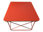 Red Eames LTR wire base table with plywood top. Vintage mid-century modern accent furniture. Vintage as-is in very good condition