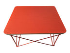 Red Eames LTR wire base table with plywood top. Vintage mid-century modern accent furniture. Vintage as-is in very good condition