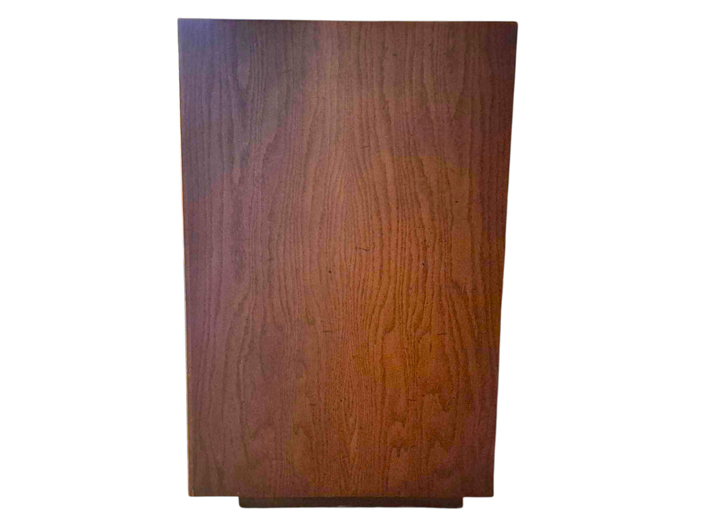 A vintage mid-century modern Lane Pueblo oak credenza featuring Brutalist geometric carved wood drawer fronts.