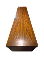 A vintage mid-century modern Lane Pueblo oak credenza featuring Brutalist geometric carved wood drawer fronts.