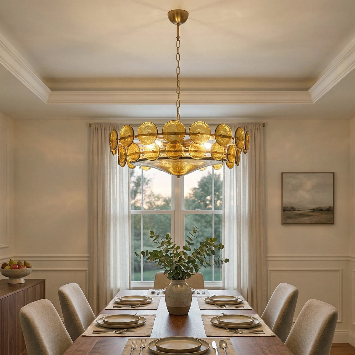 Ribbed Solaris Disc Glass Chandelier