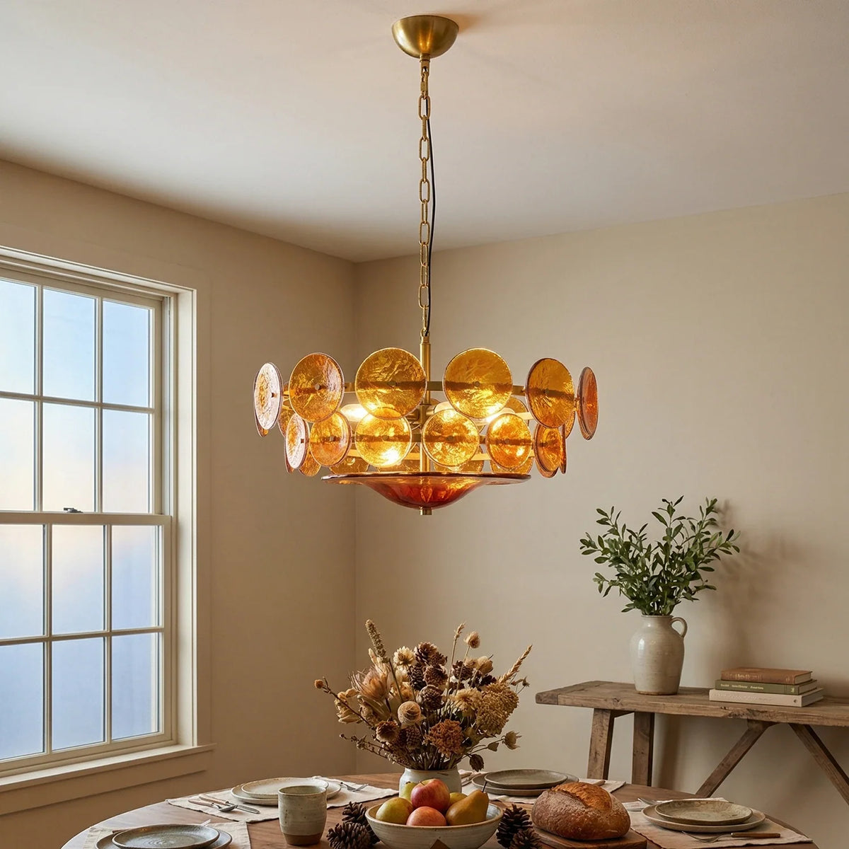 Ribbed Solaris Disc Glass Chandelier