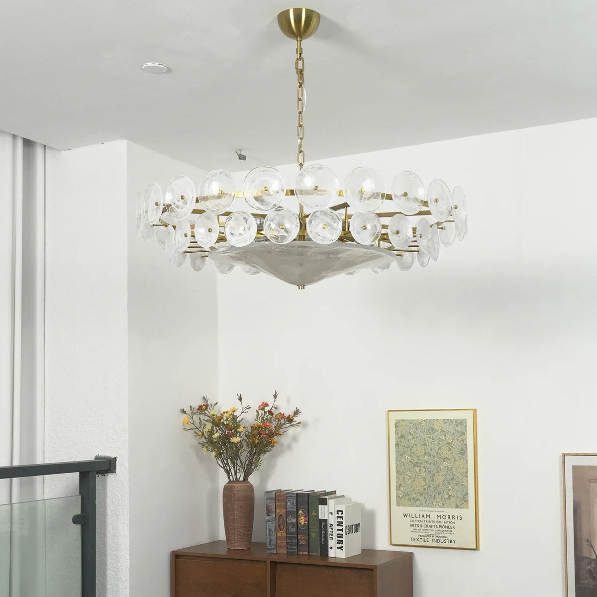 Ribbed Solaris Disc Glass Chandelier