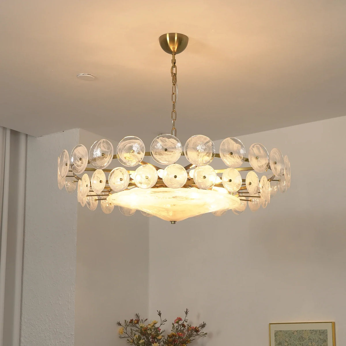 Ribbed Solaris Disc Glass Chandelier