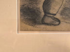 Curated Vintage Design framed charcoal boxer drawing with artist signature and 1953 date on neutral matting