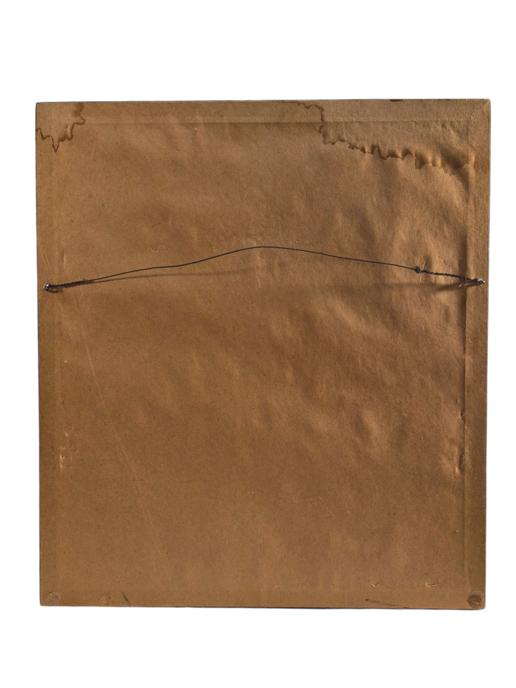 Back view of Curated Vintage Design framed art print showing brown paper backing and wire hanging hardware
