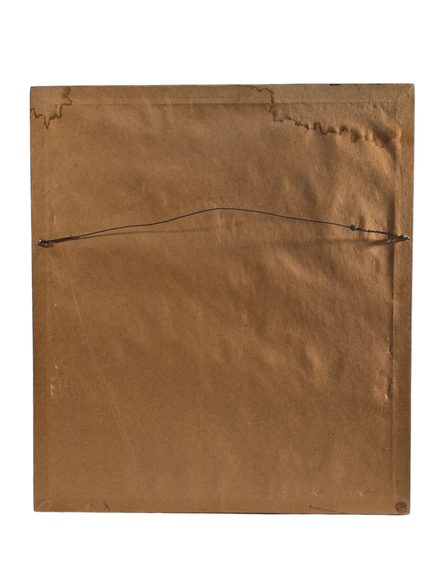 Back view of Curated Vintage Design framed art print showing brown paper backing and wire hanging hardware