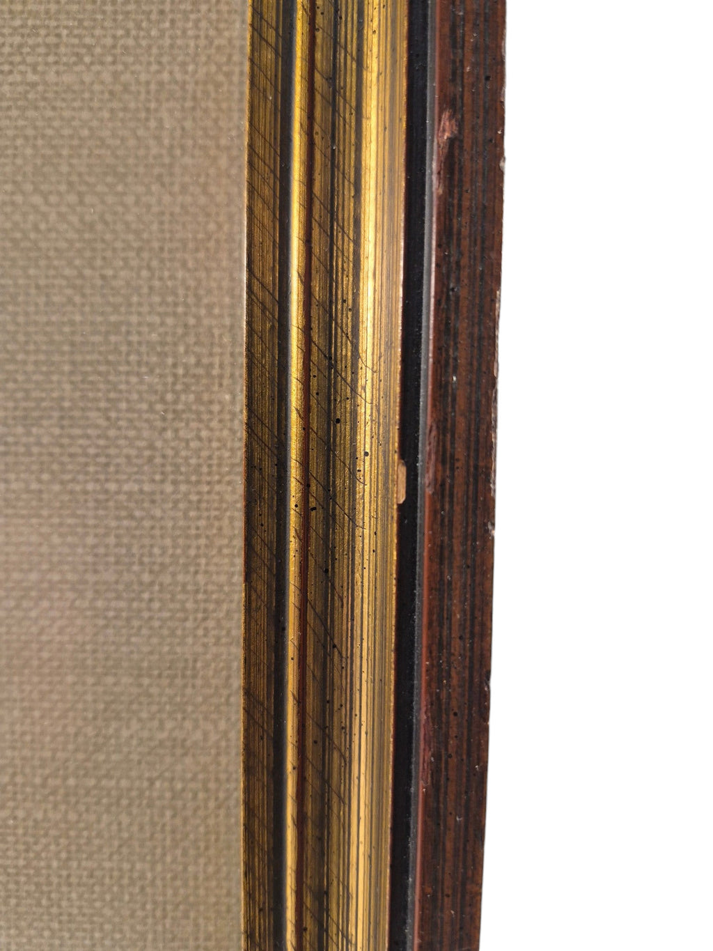 Curated Vintage Design framed art print featuring a dark wood frame with gold detailing and a neutral linen mat.