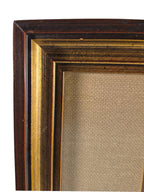 Curated Vintage Design framed art detail featuring dark wood and gold trim with a neutral linen mat.