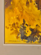Curated Vintage Design original James Godwin Scott watercolor painting detail featuring golden autumnal forest hues