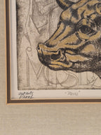 Curated Vintage Design Siegfried Reinhardt Moses artist proof print with detailed bull portrait and linen matting