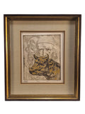Curated Vintage Design framed artist proof print of Moses by Siegfried Reinhardt with a dark wood and gold frame.