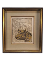 Curated Vintage Design framed artist proof print of Moses by Siegfried Reinhardt with a dark wood and gold frame.