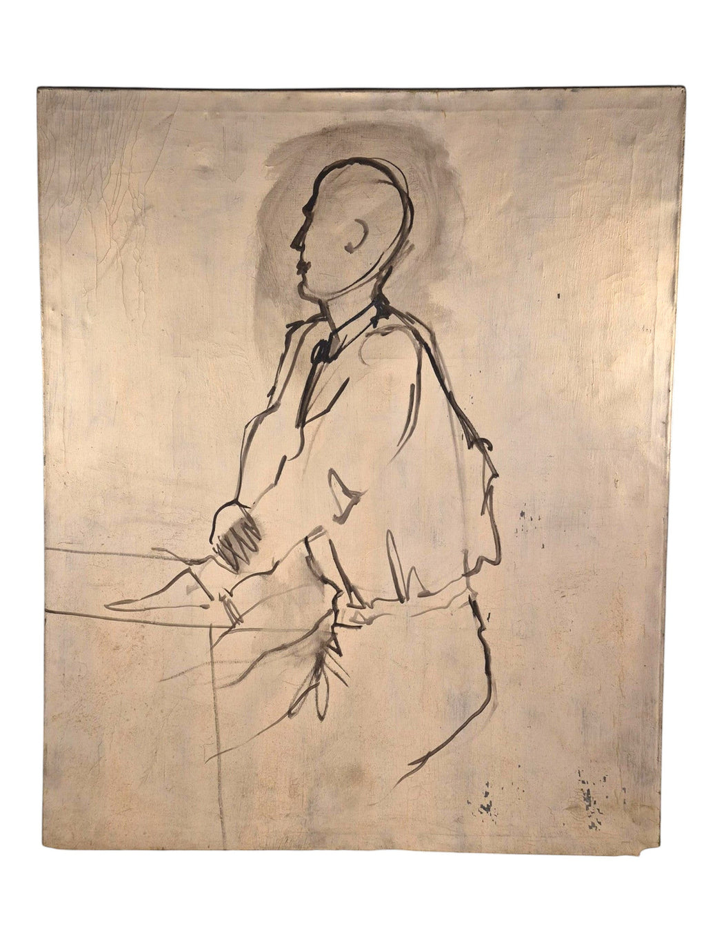 Curated Vintage Design large stretched canvas featuring a minimalist black ink figure sketch on a textured surface.