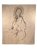 Curated Vintage Design large stretched canvas featuring a minimalist black ink figure sketch on a textured surface.