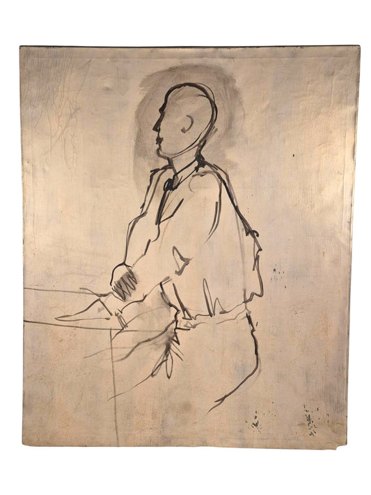 Curated Vintage Design large stretched canvas featuring a minimalist black ink figure sketch on a textured surface.