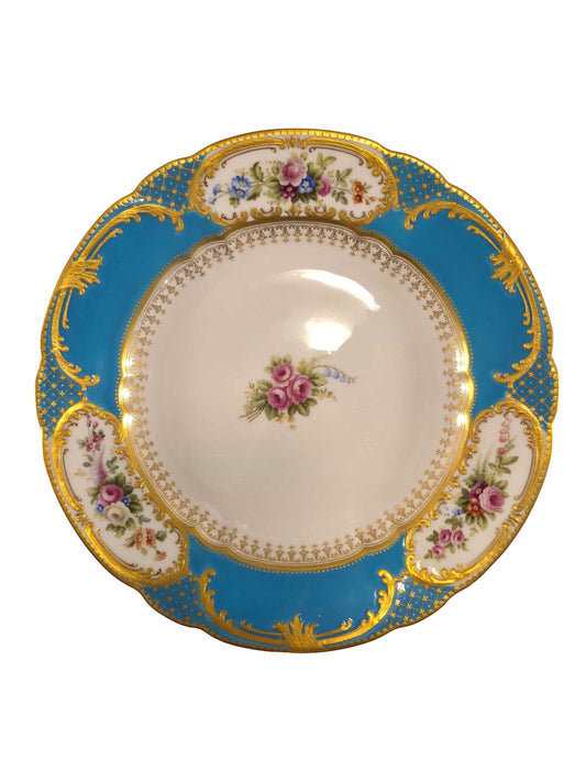 Curated Vintage Design ornate porcelain plate with turquoise border, gold filigree, and hand-painted floral accents.