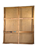 Back view of a large Curated Vintage Design stretched canvas on a wooden frame with rustic, aged texture.