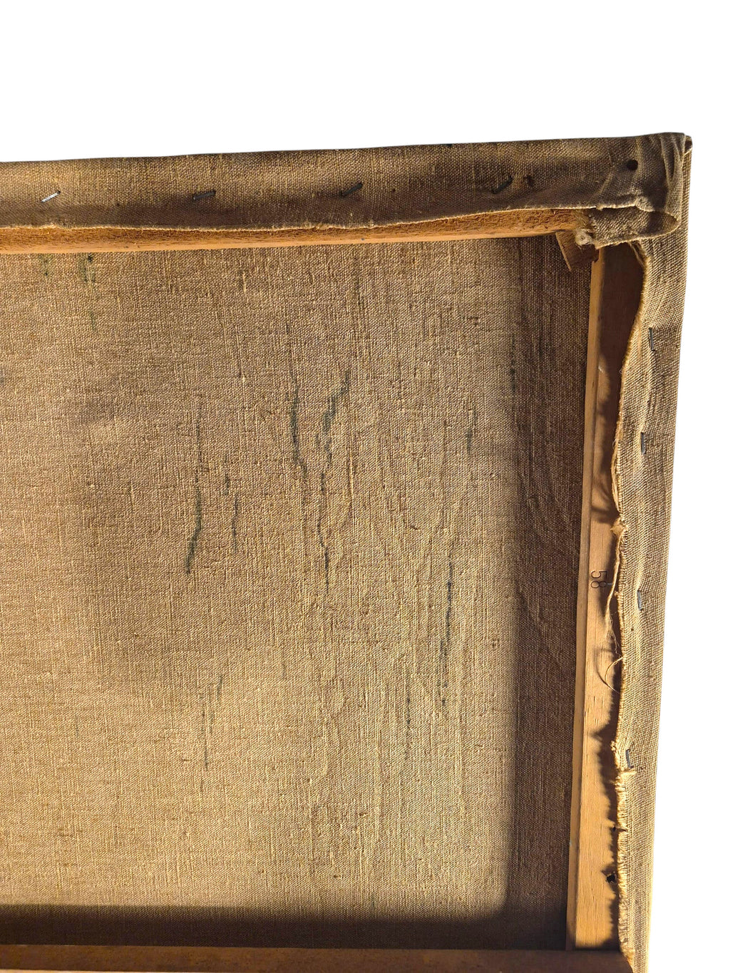 Curated Vintage Design stretched canvas with heavy-duty textured weave on a wooden frame, showing rustic back detail.