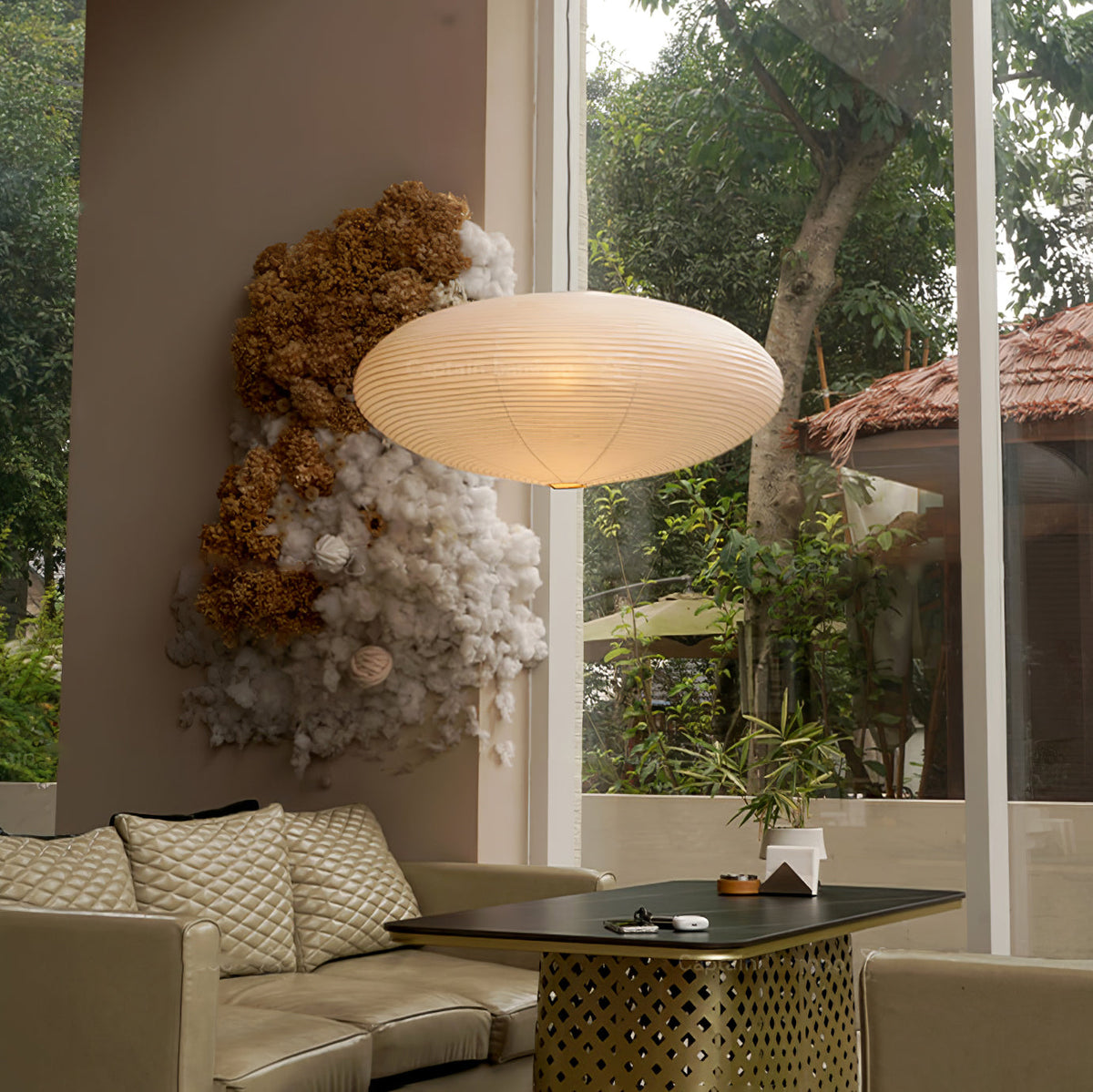 Washi Paper Oval Pendant Light