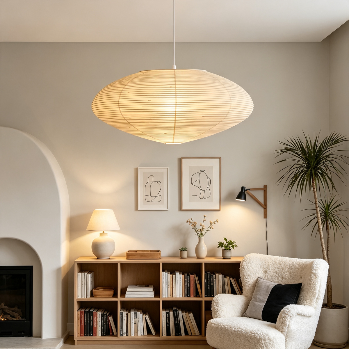Washi Paper Oval Pendant Light