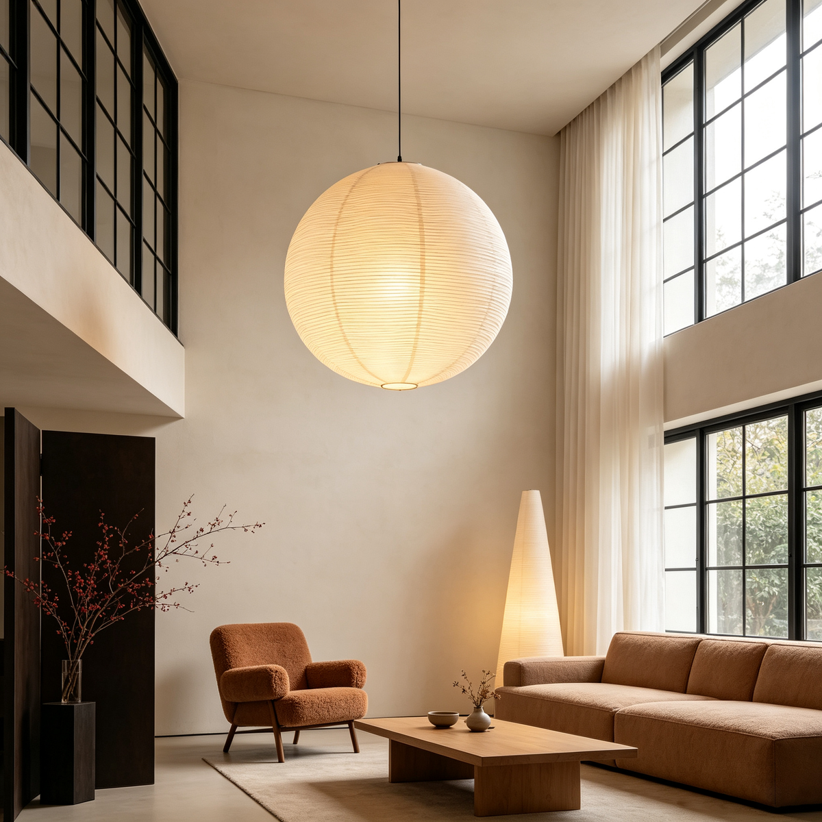 Washi Paper Spherical Pendant Light