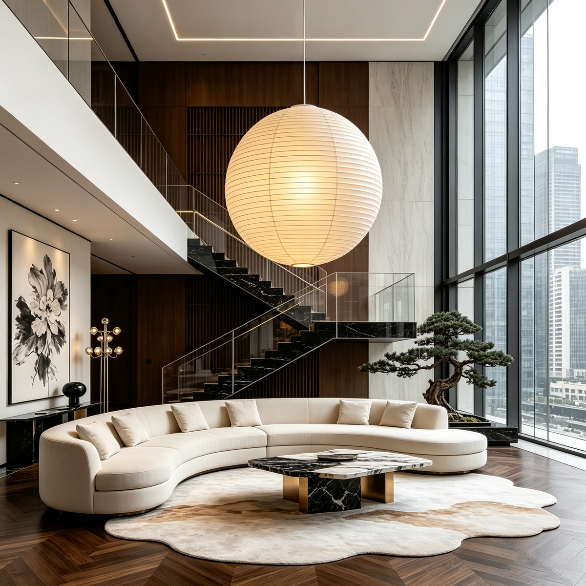 Washi Paper Spherical Pendant Light