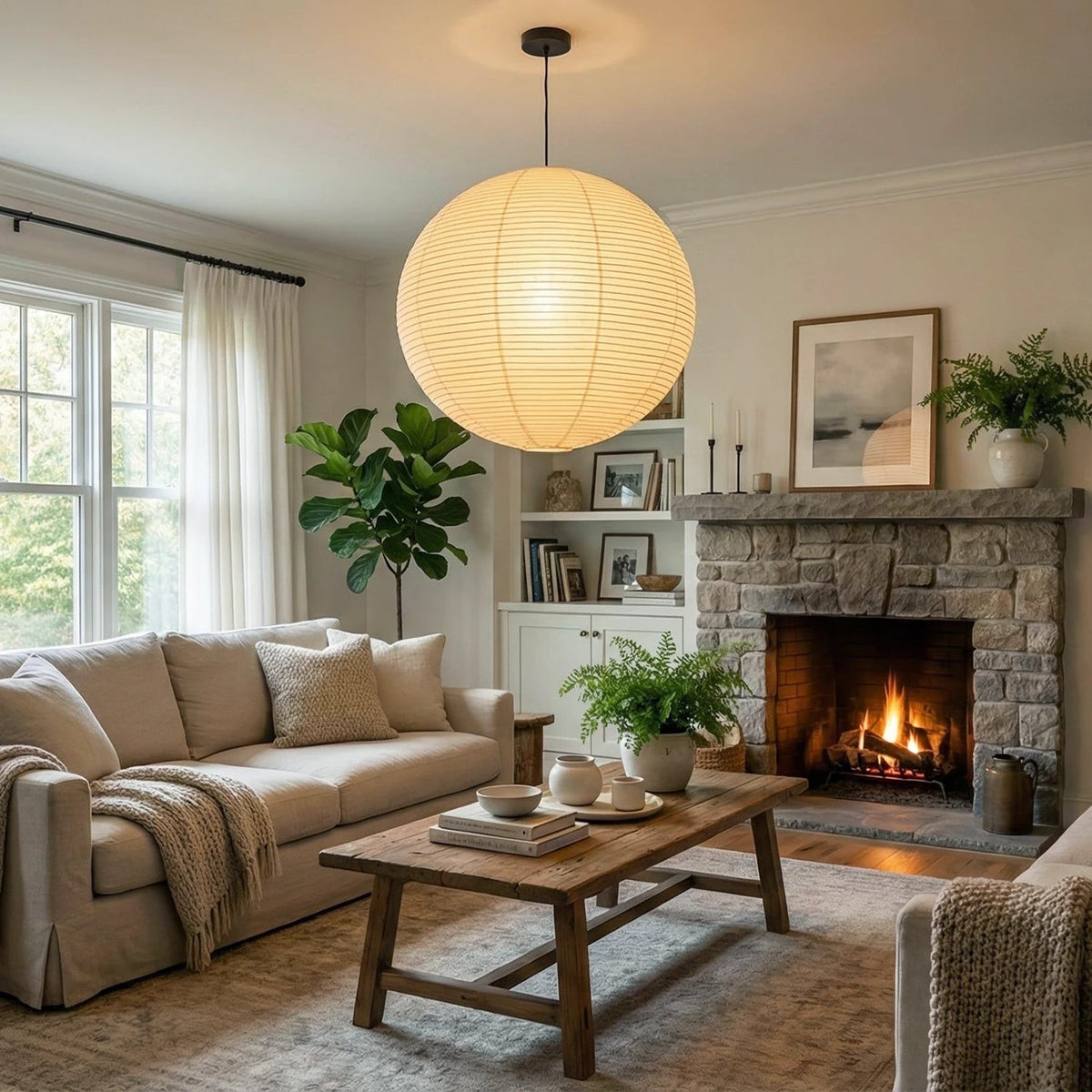 Washi Paper Spherical Pendant Light