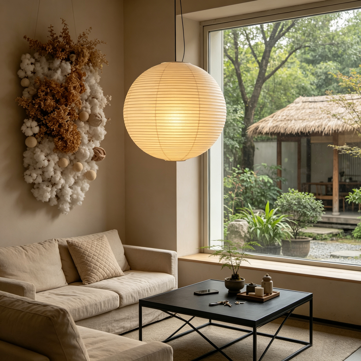 Washi Paper Spherical Pendant Light