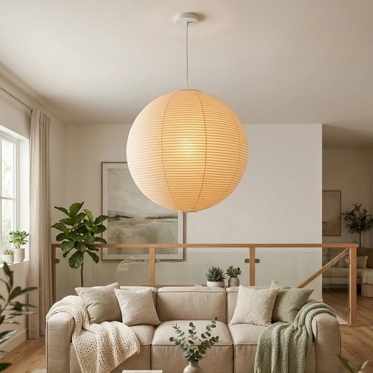 Washi Paper Spherical Pendant Light