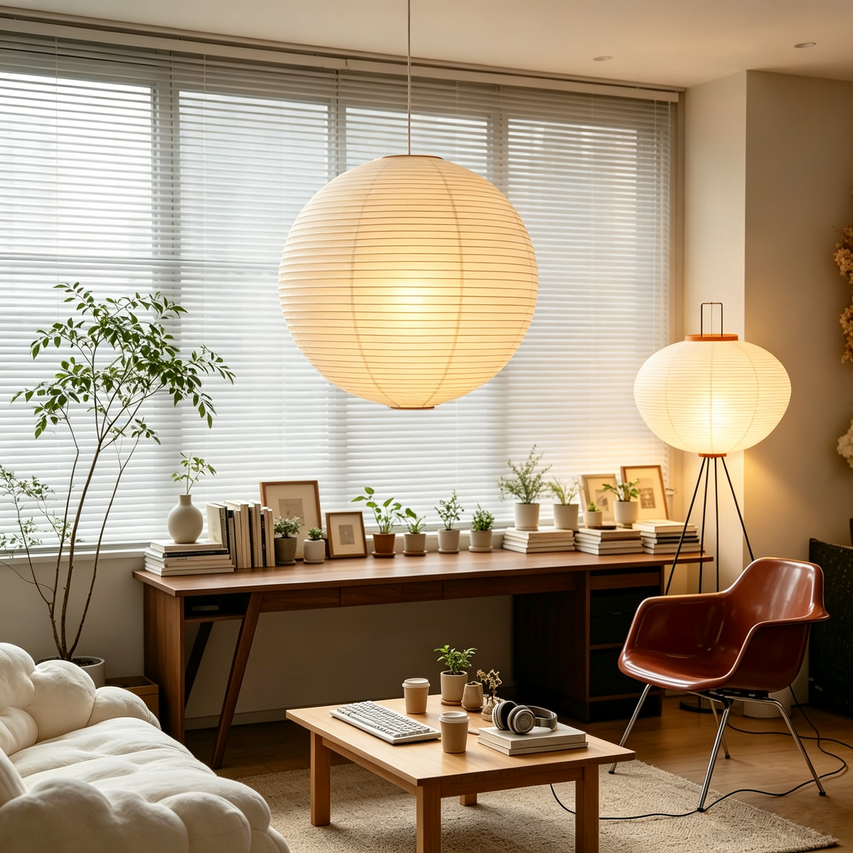 Washi Paper Spherical Pendant Light