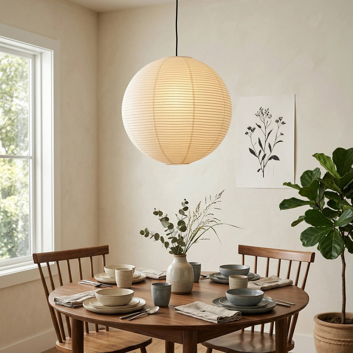 Washi Paper Spherical Pendant Light