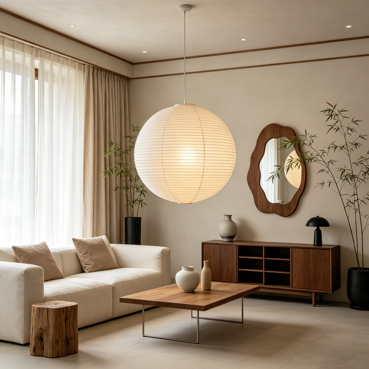 Washi Paper Spherical Pendant Light