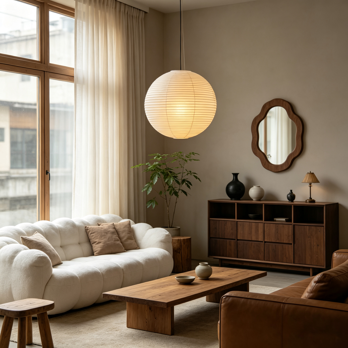 Washi Paper Spherical Pendant Light